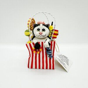 Comic Curious Cats Black White Cat Candy Cane Stripe Red Baker Holiday Birthday